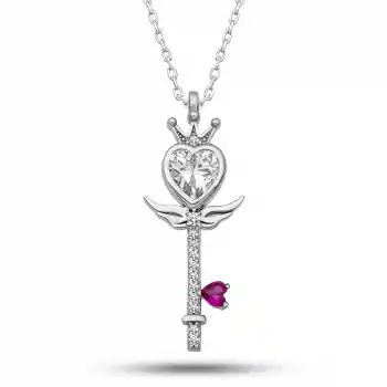 Gümüş Kalp Taç Anahtar Kadın Kolye