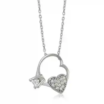 Gümüş Kalp Tek Taş Bayan Kolye