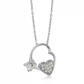 Gümüş Kalp Tek Taş Bayan Kolye