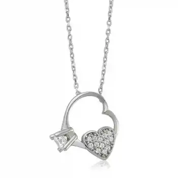 Gümüş Kalp Tek Taş Bayan Kolye