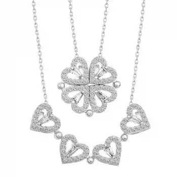 Gümüş Kalpli Açılabilen Yonca Kadın Kolye