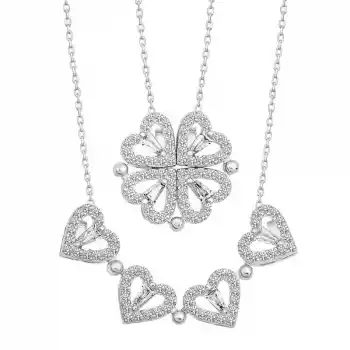 Gümüş Kalpli Açılabilen Yonca Kadın Kolye