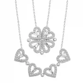 Gümüş Kalpli Açılabilen Yonca Kadın Kolye