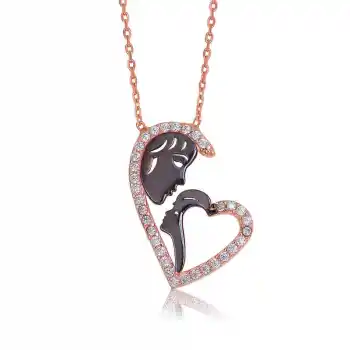 Gümüş Kalpli Anne Çocuk Kolyesi