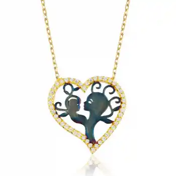 Gümüş Kalpli Anne Çocuk Kolyesi