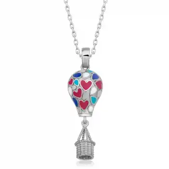 Gümüş Kalpli Kapadokya Balon Kadın Kolye