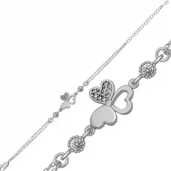 Gümüş Kalpli Kelebek Kadın Bileklik