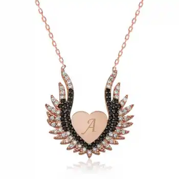 Gümüş Kalpli Melek Kanadı Bayan Kolye