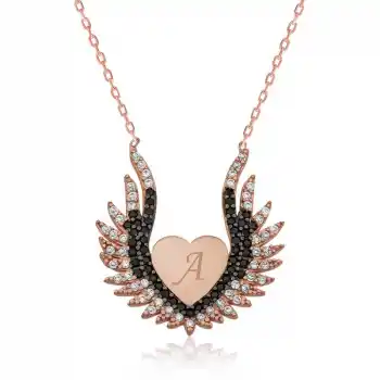 Gümüş Kalpli Melek Kanadı Bayan Kolye