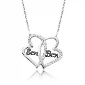 Gümüş Kalpli Sen Ben Bayan Kolye