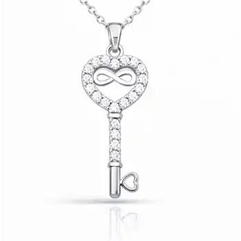 Gümüş Kalpli Sonsuzluk Anahtar Kadın Kolye