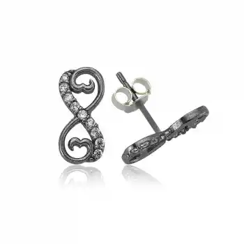 Gümüş Kalpli Sonsuzluk Çivili Küpe