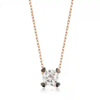 Gümüş Kalpli Tek Taş Bayan Kolye