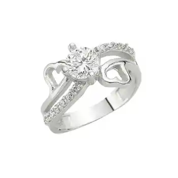 Gümüş Kalpli Tek Taş Bayan Yüzük