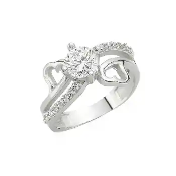 Gümüş Kalpli Tek Taş Bayan Yüzük