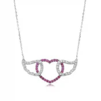 Gümüş Kanatlı Kalp Bayan Kolye