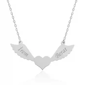 Gümüş Kanatlı Kalp İsimli Bayan Kolye