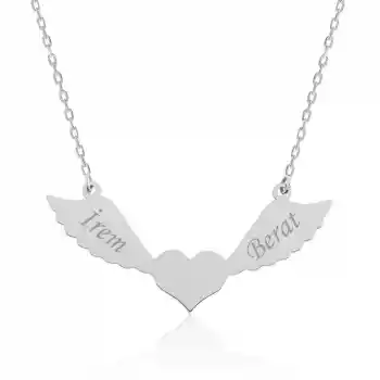 Gümüş Kanatlı Kalp İsimli Bayan Kolye