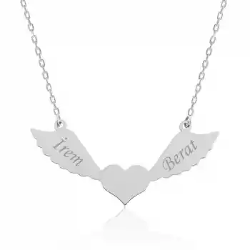 Gümüş Kanatlı Kalp İsimli Bayan Kolye
