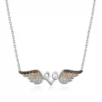 Gümüş Kanatlı Kalp Kolye