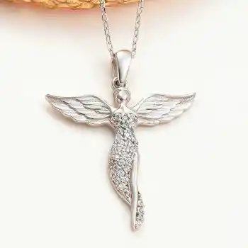 Gümüş Kanatlı Melek Kadın Kolye