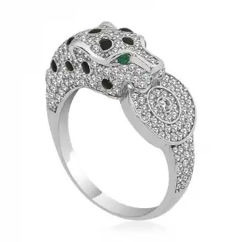 ​Gümüş Kaplan Figürlü Bayan Yüzük