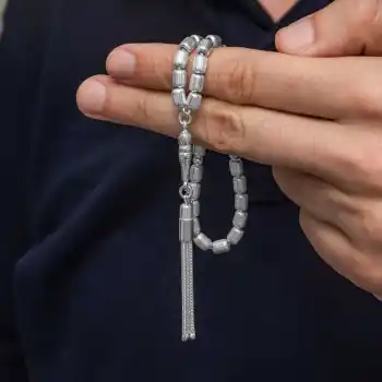 Gümüş Kapsül Kesim Çizgili Erkek Tesbih