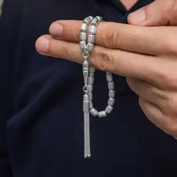 Gümüş Kapsül Kesim Çizgili Erkek Tesbih