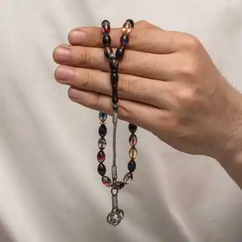 Gümüş Kazaz Püsküllü Sıkma Kehribar Tesbih