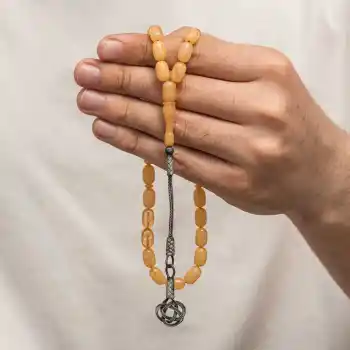 Gümüş Kazaz Püsküllü Sıkma Kehribar Tesbih