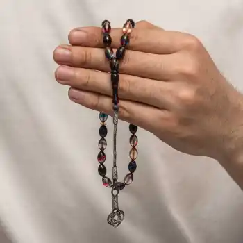 Gümüş Kazaz Püsküllü Sıkma Kehribar Tesbih