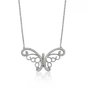 Gümüş Kelebek Bayan Kolye
