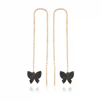 Gümüş Kelebek Zincir Küpe