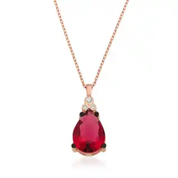 Gümüş Kırmızı Topaz Damla Kolye