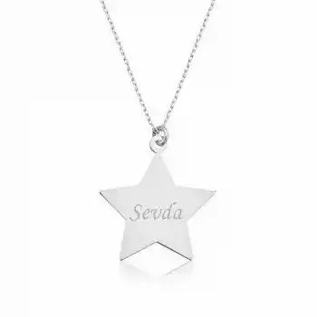 Gümüş Kişiye Özel İsimli Yıldız Kolye