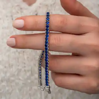 Gümüş Lacivert Zirkon Taşlı Su Yolu Kadın Bilekik