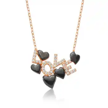 Gümüş Love Yazılı Kalpli Bayan Kolye