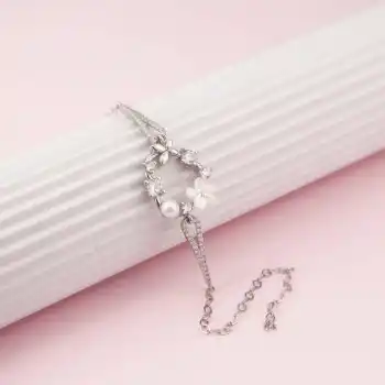 Gümüş Manolya Çiçeği Kelebek Kadın Bileklik