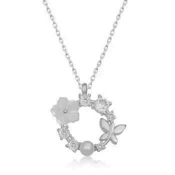 Gümüş Manolya Çiçeği Kelebek Kadın Kolye