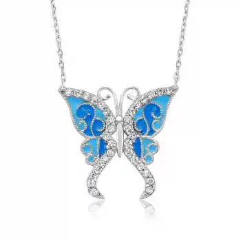 Gümüş Mavi Kelebek Bayan Kolye