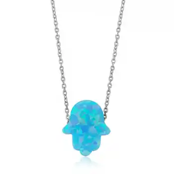 Gümüş Mavi Opal Fatma Eli Bayan Kolye