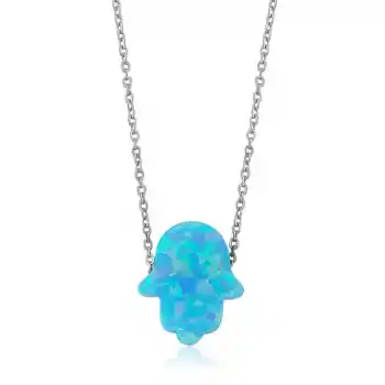 Gümüş Mavi Opal Fatma Eli Bayan Kolye