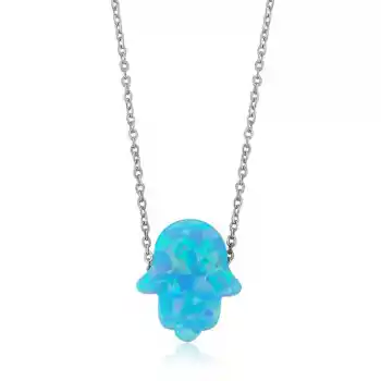 Gümüş Mavi Opal Fatma Eli Bayan Kolye