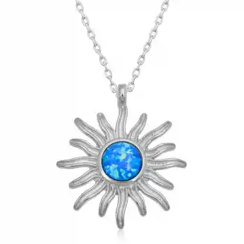​Gümüş Mavi Opal Taşlı Güneş Kadın Kolye