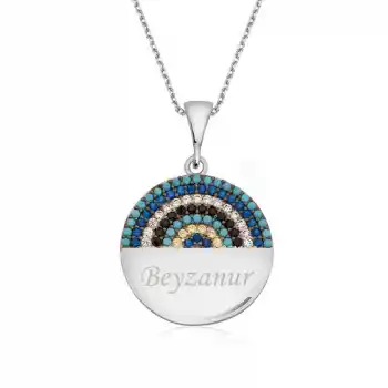 Gümüş Mavi Taşlı İsimli Bayan Kolye