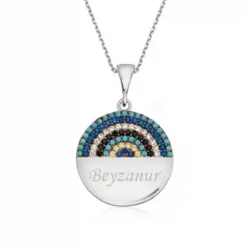 Gümüş Mavi Taşlı İsimli Bayan Kolye
