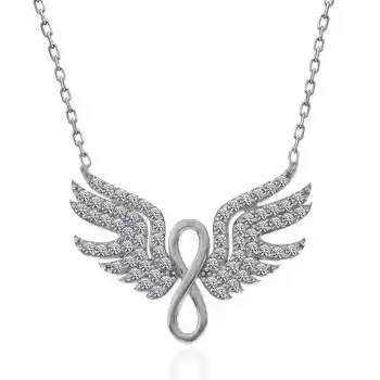 Gümüş Melek Kanadı Sonsuzluk Kadın Kolye