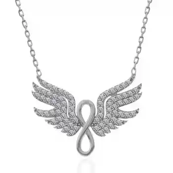 Gümüş Melek Kanadı Sonsuzluk Kadın Kolye