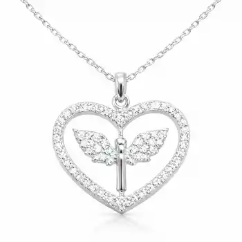 Gümüş Mikail Meleği Figürlü Kalp Kadın Kolye
