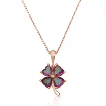 Gümüş Mistik Topaz Yonca Kolye